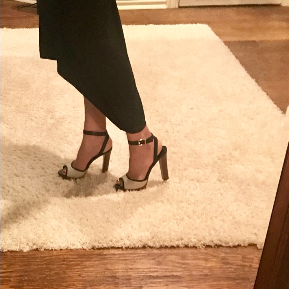 White House Black Market Navy and Cream Sandals.